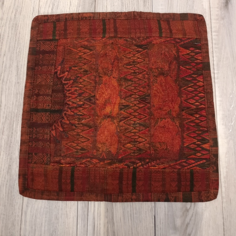 Handwoven Orange Ikat Huipil Pillowcase